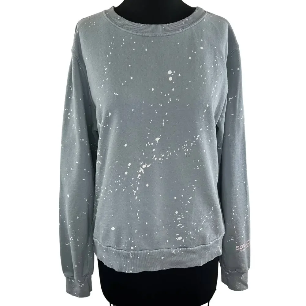 SOULCYCLE Gray Bleach Speckled Long Sleeve Crewneck Cotton Sweatshirt L Large